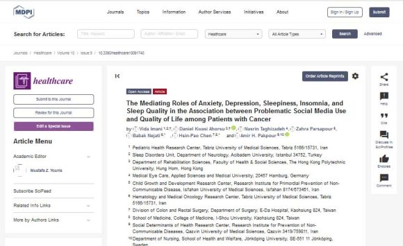 The Mediating Roles of Anxiety, Depression, Sleepiness, Insomnia, and Sleep Quality in the Association between Problematic Social Media Use and Quality of Life among Patients with Cancer